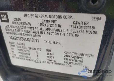 2004 GMC Yukon Slt from USA, damaged, VIN 1GKEC13Z44J310511